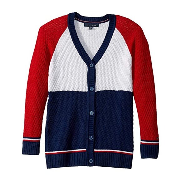 Tommy Hilfiger Girls Color Block Button Front Cardigan Sweater M (8/10) - Picture 1 of 11